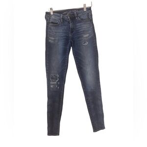 American Eagle Outfitters Blue Skinny Jeans with Distressed Details